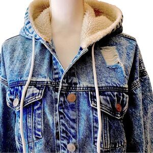 Denim Jacket Sherpa Hoodie Rufuge Size Large New W Tags